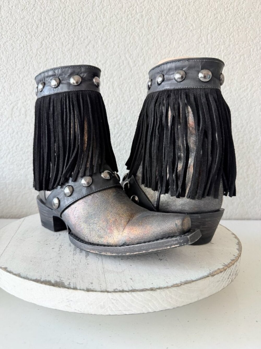 Old Gringo Milan Fringes Black Cowboy Boots Womens Size 5 Western Snip Toe Short